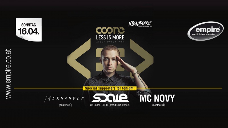 Flyer/Grafik zum Event: Coone - Less is more World tour am So., 16.04.2017