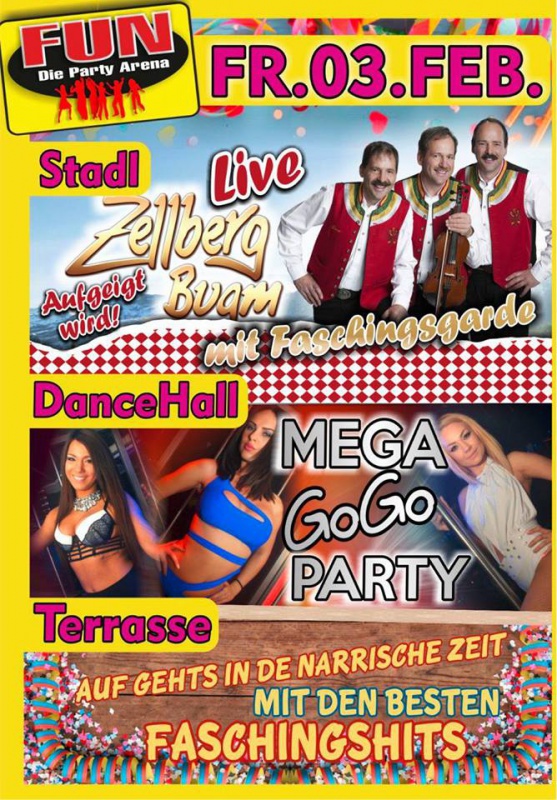 Flyer/Grafik zum Event: "Aufgeigt wird" mit den Zellberg Buam und Faschingsgarde im FUN! am Fr., 03.02.2017 von 21:00 bis 03:30 Uhr