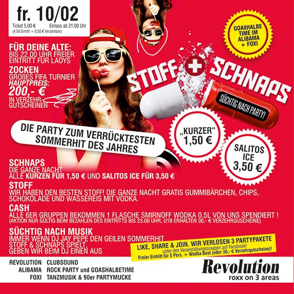 Flyer/Grafik zum Event: Stoff + Schnaps am Fr., 10.02.2017