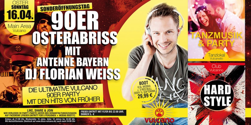 Flyer/Grafik zum Event: 90ER OSTERABRISS MIT ANTENNE BAYERN DJ FLORIAN WEISS . am So., 16.04.2017