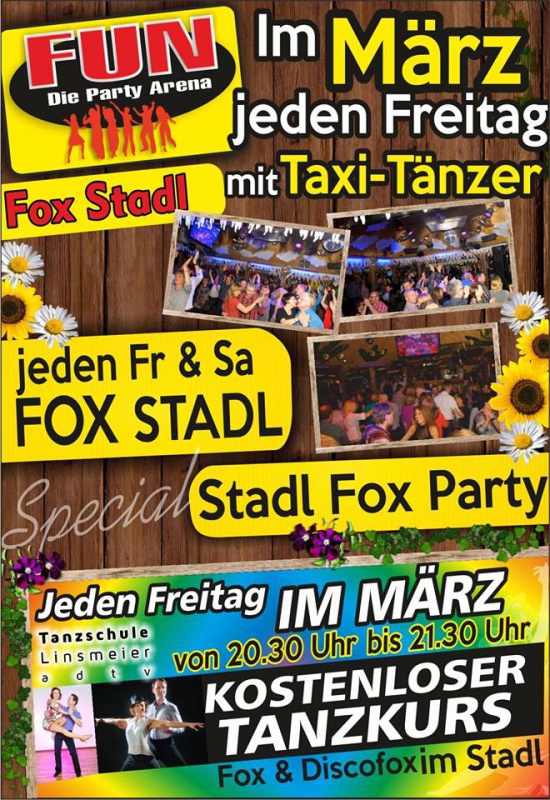 Flyer/Grafik zum Event: Tanzkurs und Stadl Fox-Party im FUN! am Fr., 24.03.2017 von 20:30 bis 03:30 Uhr