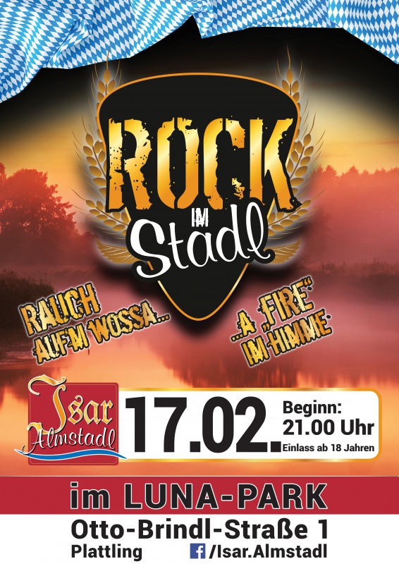 Flyer/Grafik zum Event: ROCK IM STADL "Rauch auf'm Wossa - a 'Fire' im Himme" am Fr., 17.02.2017 von 21:00 bis 04:00 Uhr