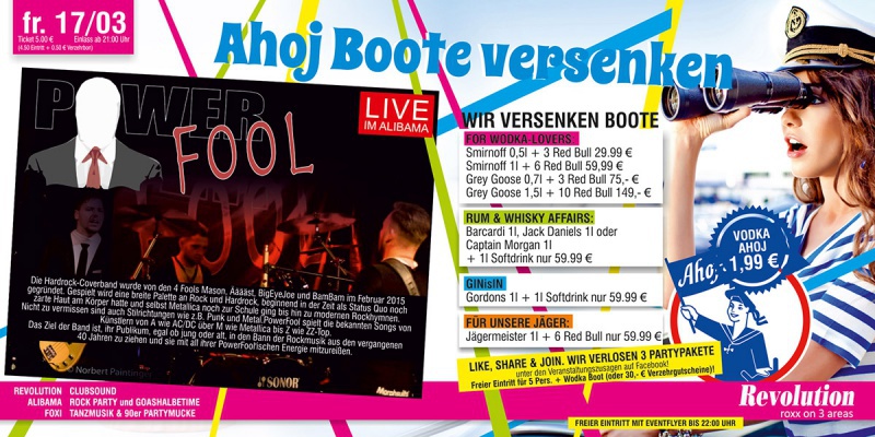 Flyer/Grafik zum Event: AHOJ BOOTE VERSENKEN & POWERFOOL am Fr., 17.03.2017