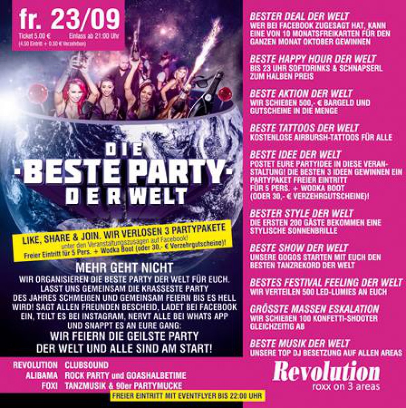 Flyer/Grafik zum Event: Die beste Party der Welt am Fr., 23.09.2016 von 21:00 bis 04:00 Uhr
