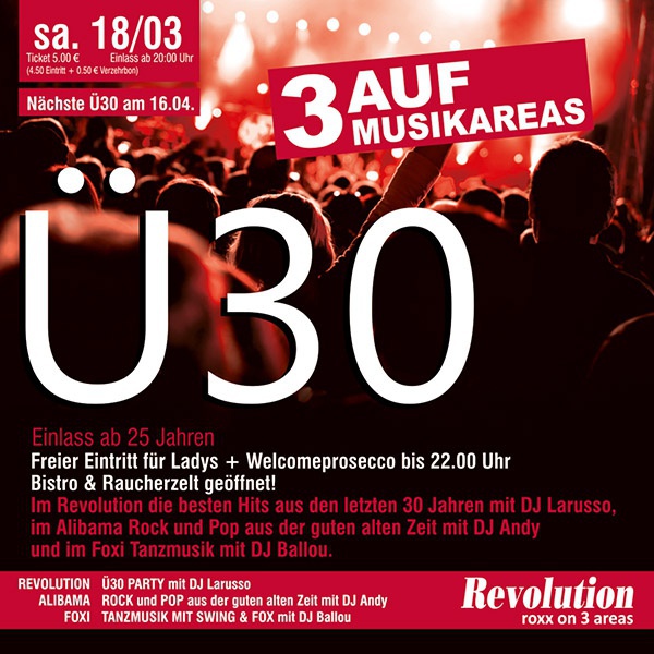 Flyer/Grafik zum Event: Ü30 am Sa., 18.03.2017