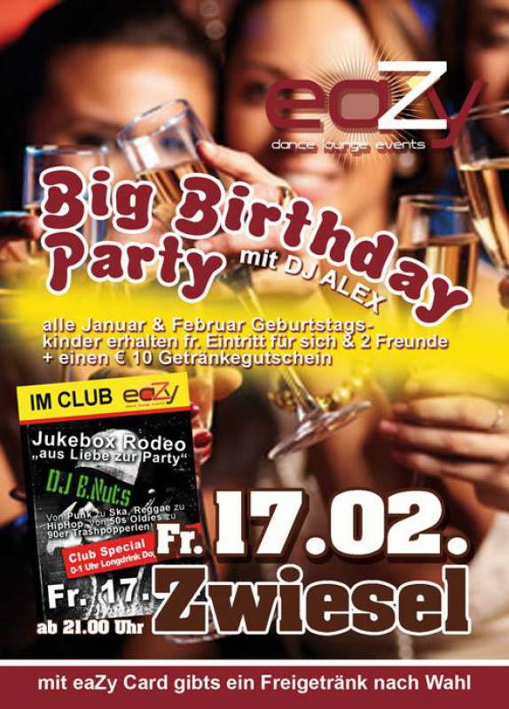 Flyer/Grafik zum Event: Birthday Party im eaZy am Fr., 17.02.2017 von 21:00 bis 05:00 Uhr