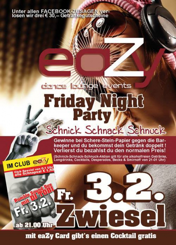 Flyer/Grafik zum Event: Schnick, Schnack, Schnuck Party im eaZy am Fr., 03.02.2017 von 21:00 bis 05:00 Uhr