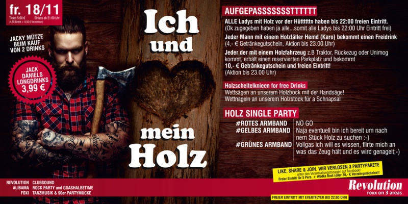 Flyer/Grafik zum Event: ICH UND MEIN HOLZ! am Fr., 18.11.2016