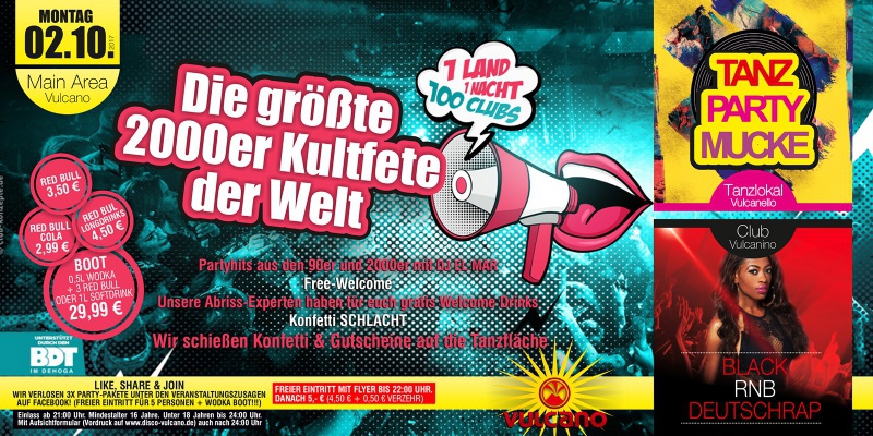 Flyer/Grafik zum Event: DIE GRÖßTE 2000er KULTFETE DER WELT am Mo., 02.10.2017