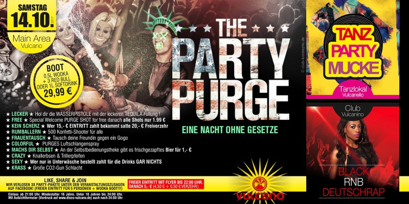 Flyer/Grafik zum Event: THE PARTY PURGE - Eine Nacht ohne Gesetze am Sa., 14.10.2017