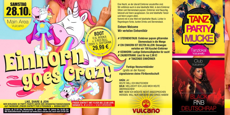 Flyer/Grafik zum Event: EINHORN GOES CRAZY am Sa., 28.10.2017